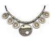 N-5630 Bohemian Vintage Silver Plated Charm Red Blue Acrylic Bead Round Pendant Leather Chunky Statement Necklace For Women