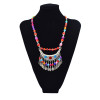 N-5640 Bohemian Vintage Colorful Acrylic Bead Chain Alloy Moon Leaves Tassel Pendant Choker Necklace for Women Costume Jewelry