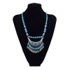 N-5640 Bohemian Vintage Colorful Acrylic Bead Chain Alloy Moon Leaves Tassel Pendant Choker Necklace for Women Costume Jewelry