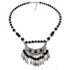 N-5640 Bohemian Vintage Colorful Acrylic Bead Chain Alloy Moon Leaves Tassel Pendant Choker Necklace for Women Costume Jewelry