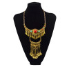 N-5647 Bohemian vintage silver colorful resin beads moon pendant necklace long coin fringe chain necklace turkish female jewelry for women
