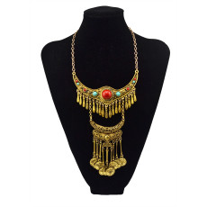 N-5647 Bohemian vintage silver colorful resin beads moon pendant necklace long coin fringe chain necklace turkish female jewelry for women