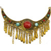 N-5647 Bohemian vintage silver colorful resin beads moon pendant necklace long coin fringe chain necklace turkish female jewelry for women