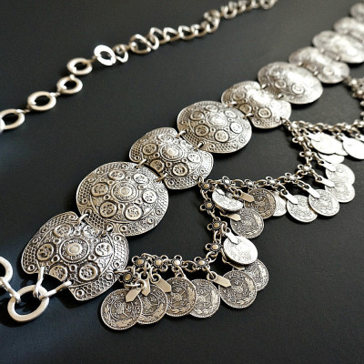N-5642 Vintage Style Turkish Gypsy Silver Plated Alloy Coin Belly Body Chain Waist Women Jewelry