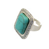R-1223  New Design Vintage Silver Retro Flower Blue Turquoise Geometry Square Ring  for Women Jewelry