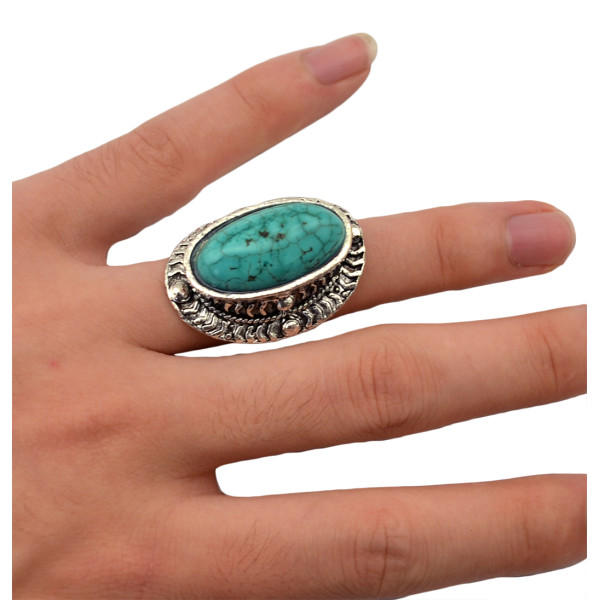 R-1232 New Fashion Vintage Style Turquoise Rings Silver Plated Women Flower Turquoise Rings
