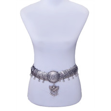N-5648 Bohemian Style Silver Plated Alloy Retro Wide Boho Coin Tassel Pendant Necklace Long Waist Body Belly Chain Jewelry