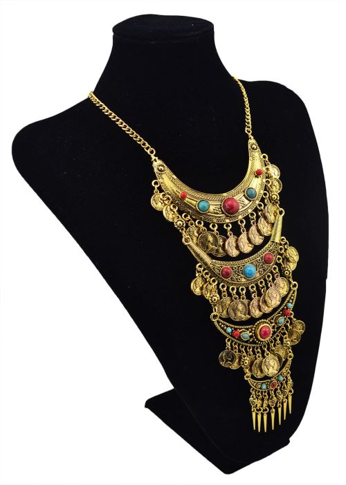 N-5651 2015 Fashion Popular Bohemia Gypsy Multilayer Coin Tassel Turquoise Pendant Necklace