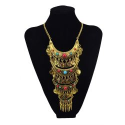 N-5651 2015 Fashion Popular Bohemia Gypsy Multilayer Coin Tassel Turquoise Pendant Necklace