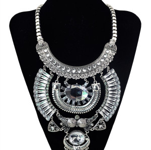 N-5654 2015 Fashion Bohemian Gypsy Style Multilayer Drop Tassel Big Crystal Choker Pendant Necklace