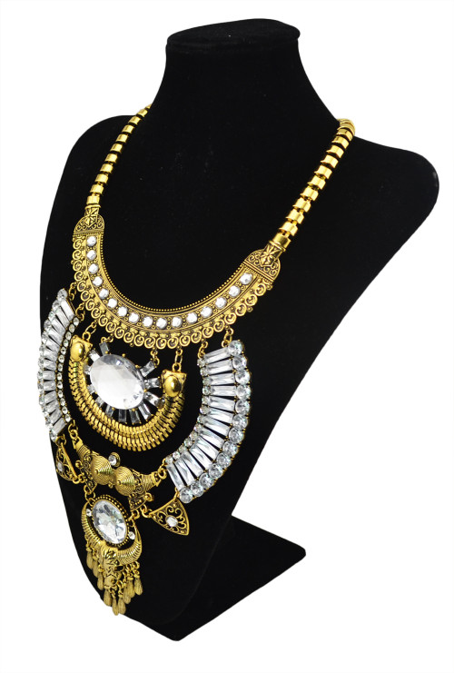 N-5654 2015 Fashion Bohemian Gypsy Style Multilayer Drop Tassel Big Crystal Choker Pendant Necklace