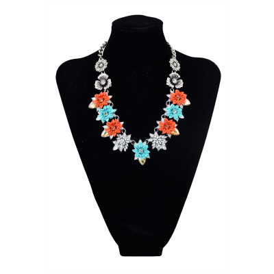 N-5655 European style vintage silver plated rhinestone yellow drop crystal multicolor resin flower wedding bridal choker bib necklace