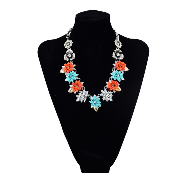 N-5655 European style vintage silver plated rhinestone yellow drop crystal multicolor resin flower wedding bridal choker bib necklace