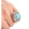 R-1234 New Design Bohemian Style Vintage Silver Retro Big Flower Blue Turquoise Ring for Women Jewelry