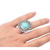 R-1234 New Design Bohemian Style Vintage Silver Retro Big Flower Blue Turquoise Ring for Women Jewelry
