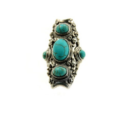 R-1139  Vintage Turkish Silver Custom Carving Antique Persian Turquoise Ring