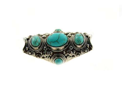 R-1139  Vintage Turkish Silver Custom Carving Antique Persian Turquoise Ring