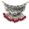 N-5646 Bohemian Vintage Carving Tassel Red Blue Bead Pendant Necklace for Women Costume Jewelry