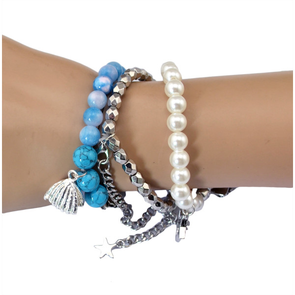 B-0550 New Fashion 3types silver plated alloy resin crystal Tassel dangle Bracelet set
