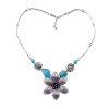 N-5673 Bohemian style silver bone chain metallic rose flower turquoise bead stone choker bib necklace
