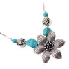 N-5673 Bohemian style silver bone chain metallic rose flower turquoise bead stone choker bib necklace