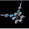 N-5673 Bohemian style silver bone chain metallic rose flower turquoise bead stone choker bib necklace