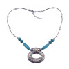 N-5671 Bohemian Gypsy Vintage Silver Plated Big Pendant Turquoise Choker Necklace for Women Costume Jewelry