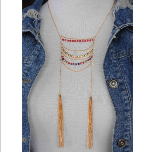 N-5667 New Fashion Gold Silver Plated Colorful Crystal Beads Long Tassel Chain Pendant Necklace