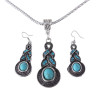 N-5668  E-3522 Bohemian style blue rhinestone turquoise gem stone jewelry sets, Tibetan silver oval rimous necklace earrings sets