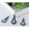 N-5668  E-3522 Bohemian style blue rhinestone turquoise gem stone jewelry sets, Tibetan silver oval rimous necklace earrings sets