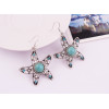 N-5666 E-3521 Bohemian style rhinestone turquoise gem stone jewelry sets Tibetan silver plated flower pendant necklace earrings sets For Women
