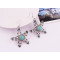 N-5666 E-3521 Bohemian style rhinestone turquoise gem stone jewelry sets Tibetan silver plated flower pendant necklace earrings sets For Women