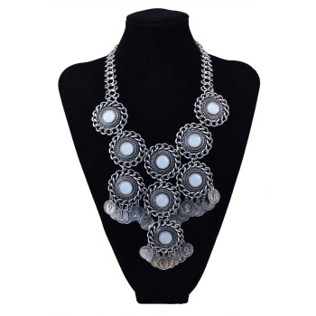 N-5689 Bohemia Vintage Turkish Gyspy Golden Silver Plated Big Gem Coin Pendant Choker Necklace luxury Statement Necklace