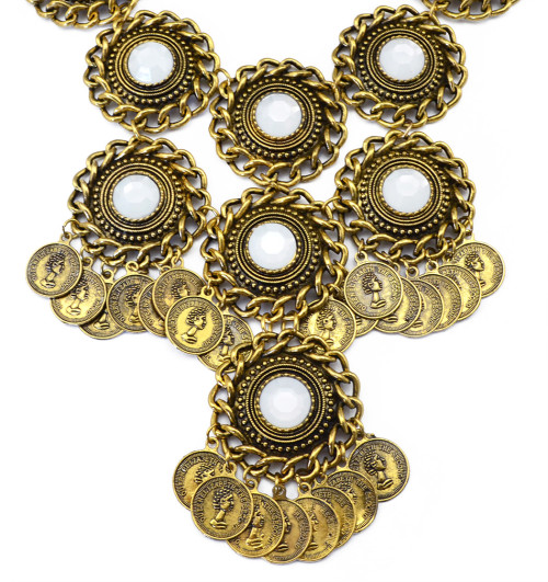 N-5689 Bohemia Vintage Turkish Gyspy Golden Silver Plated Big Gem Coin Pendant Choker Necklace luxury Statement Necklace