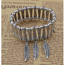 B-0557 Fashion tibetian silver pattern flower 3 row leaves pendants boho chic bracelet adjustable