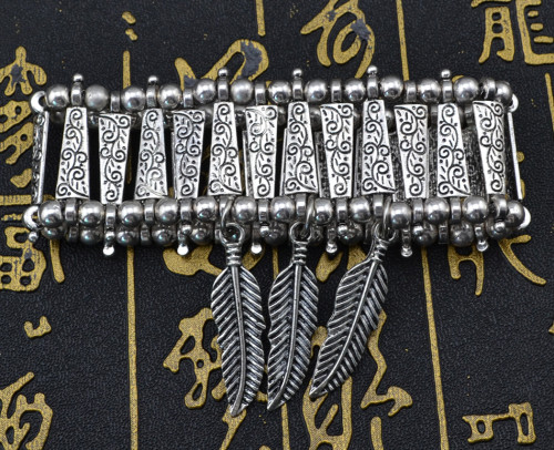 B-0557 Fashion tibetian silver pattern flower 3 row leaves pendants boho chic bracelet adjustable