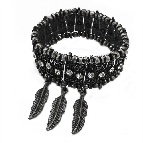 B-0557 Fashion tibetian silver pattern flower 3 row leaves pendants boho chic bracelet adjustable