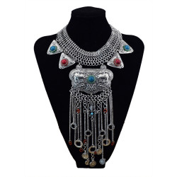 N-5692 Fashion Exaggerated Engraved Elephant Vintage Silver Golden Plated Coins Resin Beads Pendant Tassel Round Choker luxury Statement Necklace