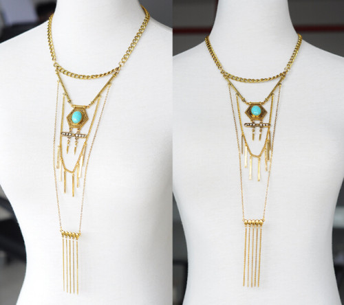 N-5699 The new European and American trade jewelry accessories multi-national wind turquoise tassel necklace chain pendant set