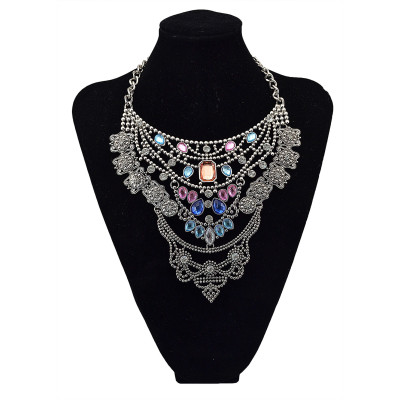 N-5701 New Fashion European Popular Crystal Multilayer Chain Charm Alloy Necklace