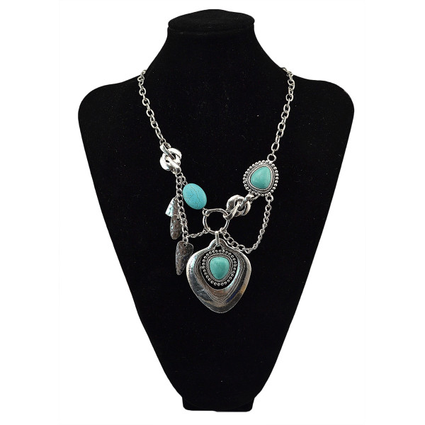 N-5697 New Fashion Bohemia Vintage Gyspy Silver Plated Big turquoise Pendant Chain Statement Necklace