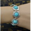 B-0563 Gypsy Tibetan Vintage Silver Bangle Bracelet Link Chain Flower Nature Turquoise Stone Bracelet for Women Jewelry Accessories