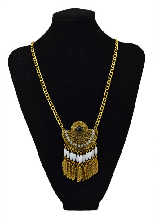 N-5707 Vintage Style sliver golden plated black beads crystal Rhinestone long Tassel leaf drop pendant statement necklace