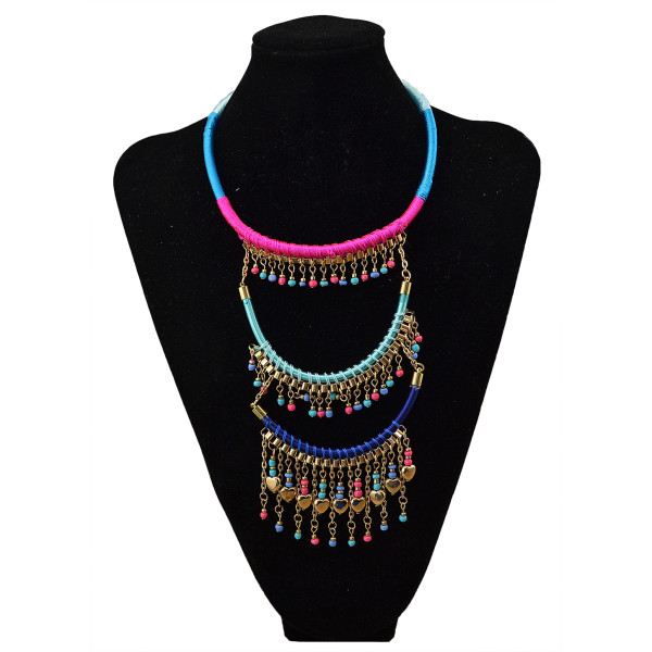 N-5704 Bohemian handmade colorful beads and ropes multilayer tassel long pendant necklace