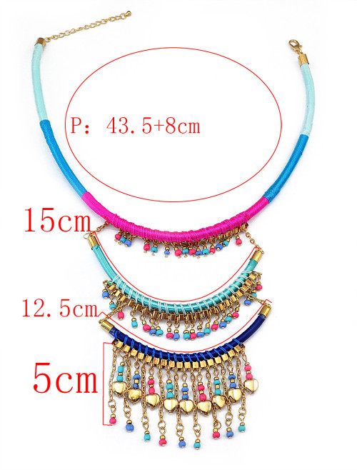 N-5704 Bohemian handmade colorful beads and ropes multilayer tassel long pendant necklace
