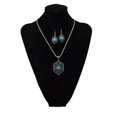N-5709 New Fashion Turquoise Pendant Choker Necklace Bracelet Earrings Set for Women