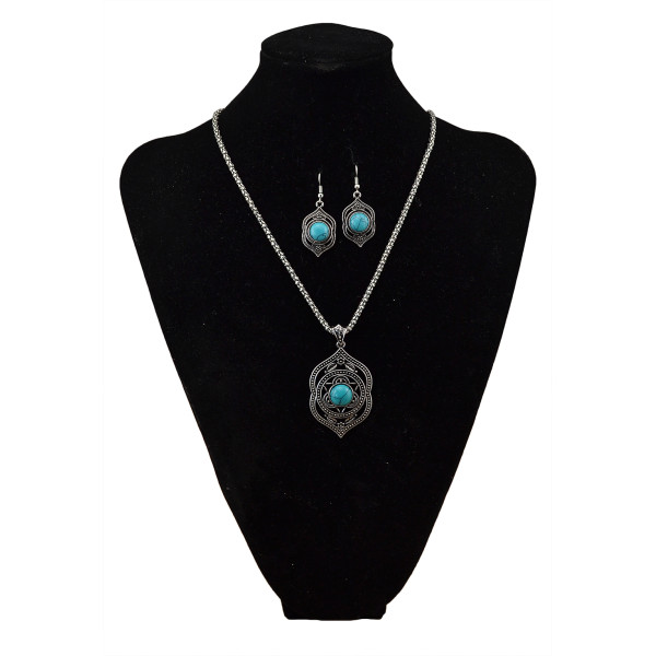 N-5709 New Fashion Turquoise Pendant Choker Necklace Bracelet Earrings Set for Women