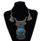 N-5711 Vintage Silver Gold Plated Big Turquoise Pendant Choker Bib Necklace Bohemian Turkish Women Retro Jewelry