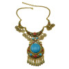 N-5711 Vintage Silver Gold Plated Big Turquoise Pendant Choker Bib Necklace Bohemian Turkish Women Retro Jewelry