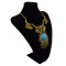 N-5711 Vintage Silver Gold Plated Big Turquoise Pendant Choker Bib Necklace Bohemian Turkish Women Retro Jewelry